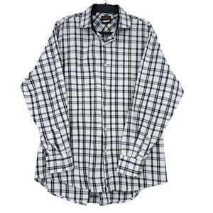 Steven Land Modern Fit Dress Shirt Mens 17.5 36/37 Tall Cotton White Black Plaid